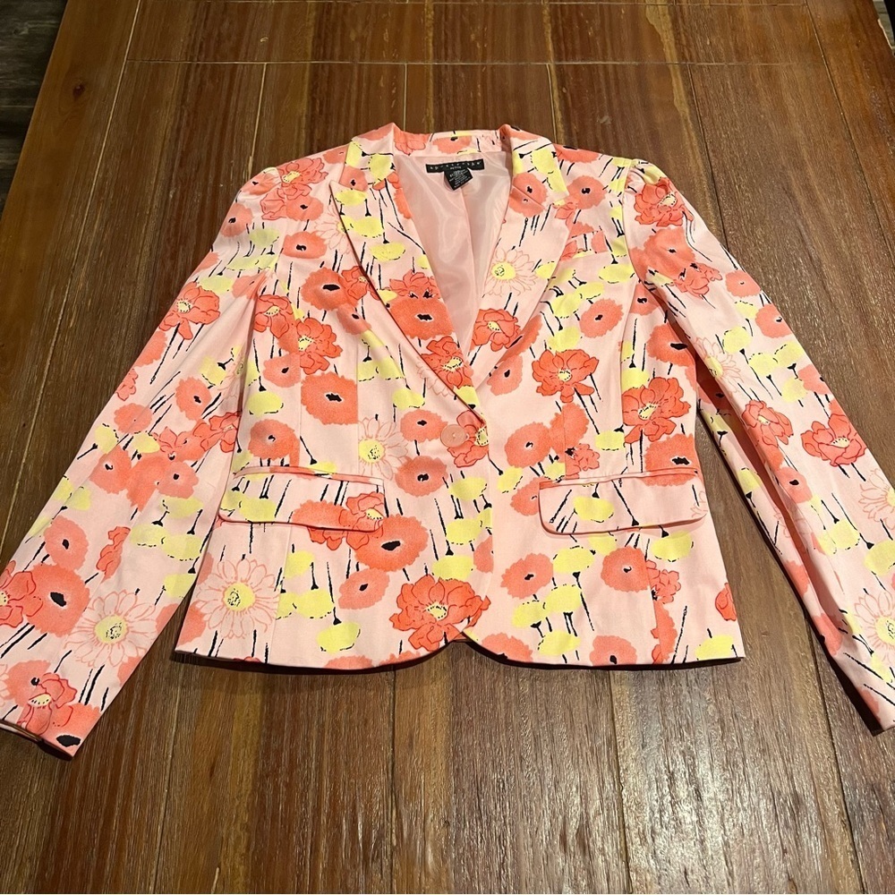Apostrophe Petite Pink Poise Floral Twill Blazer Jacket Size 10P NWT